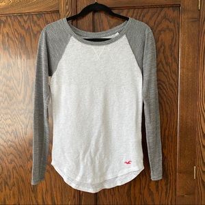 Hollister Gray &White Long Sleeve Baseball Tee